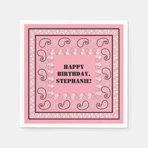 Pink Western Bandana Print Birthday Party Napkins