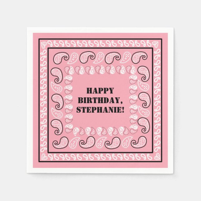 Pink Western Bandana Print Birthday Party Napkins (Front)