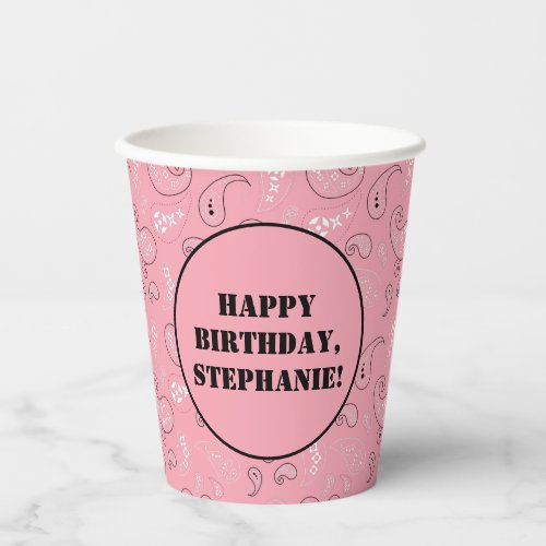Pink Western Bandana Print Birthday Party Paper Cups