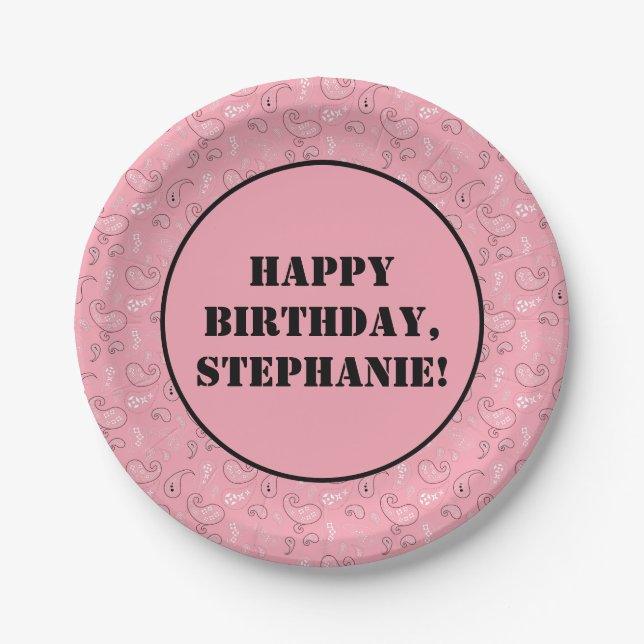 Pink Western Bandana Print Birthday Party Paper Plates (Front)