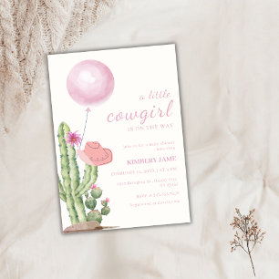 Pink Western Cactus Balloon Cowgirl Baby Shower Invitation