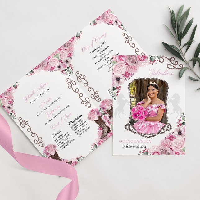 Pink Western Charro Quinceañera Program (Creator Uploaded)