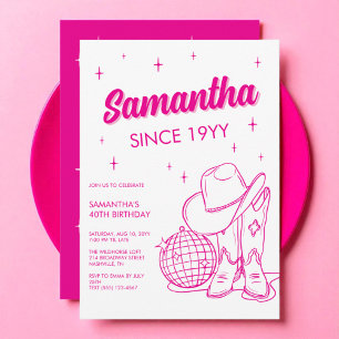 Pink Western Country Disco 40th Birthday Party Invitation