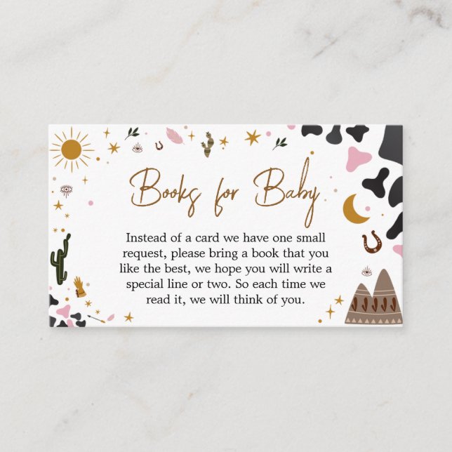 Pink Western Cowgirl Baby Shower Books for Baby Enclosure Card (Front)