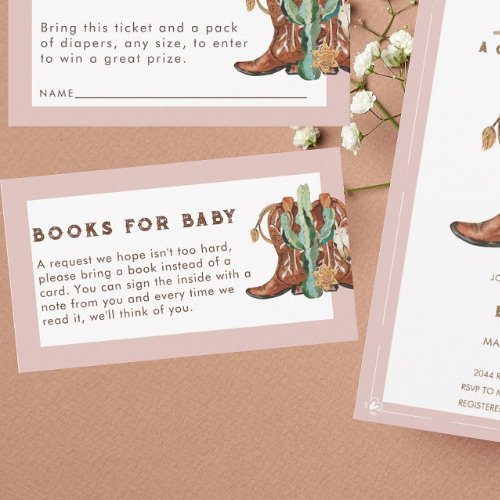 Pink Western Cowgirl Baby Shower Books for Baby Enclosure Card