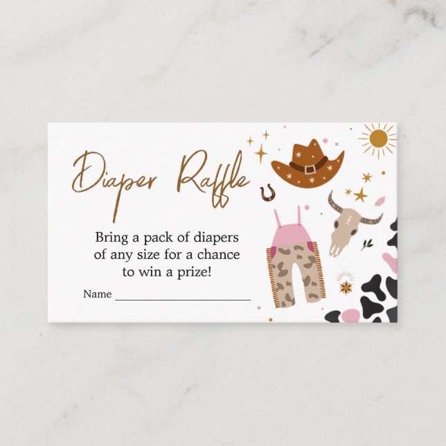 Pink Western Cowgirl Baby Shower Diaper Raffle Enclosure Card (Front)
