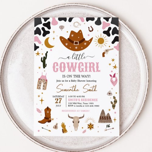 Pink Western Cowgirl Baby Shower Invitation