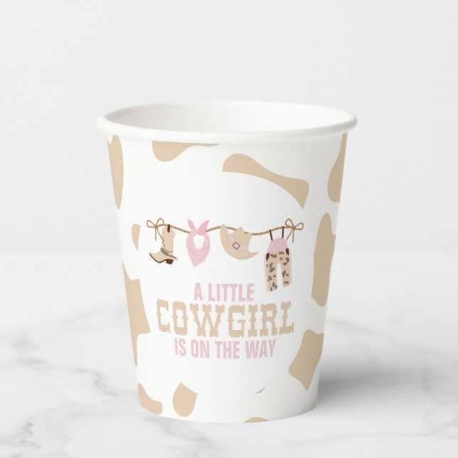 Pink Western Cowgirl Baby Shower Paper Plates Cups (Front)