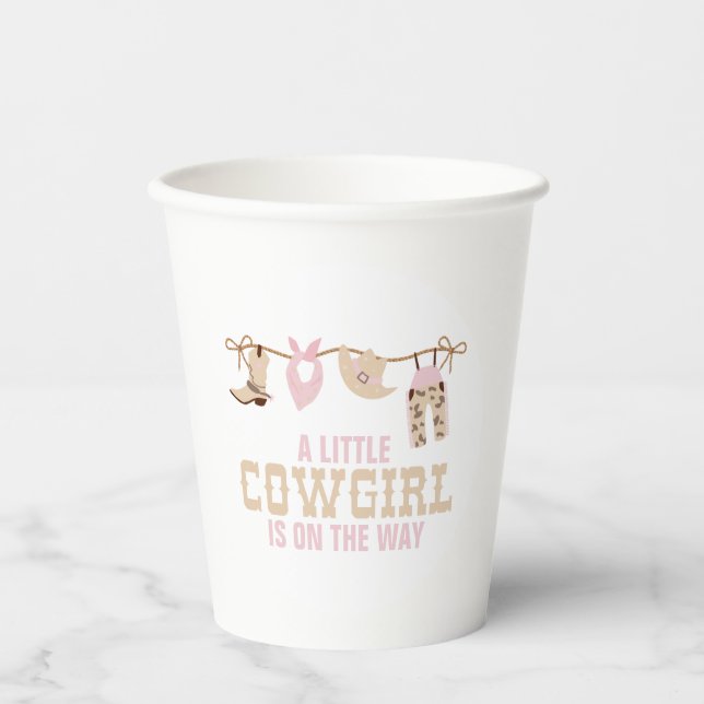 Pink Western Cowgirl Baby Shower Paper Plates Paper Cups (Front)