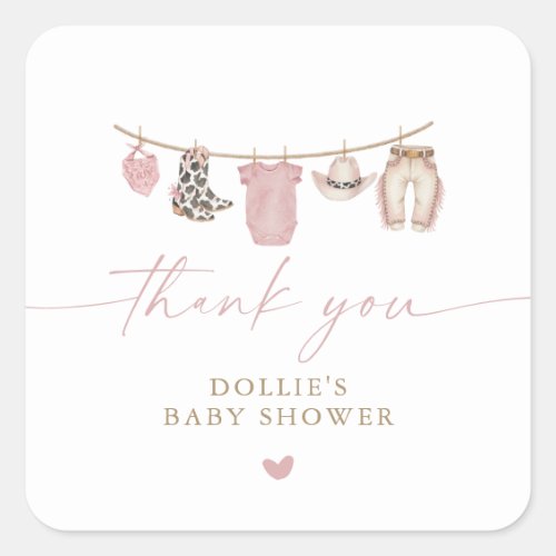 Pink Western Cowgirl Clothesline Shower Square Sticker