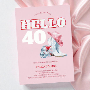 Pink Western Cowgirl Disco 40th Birthday Party Foil Invitation