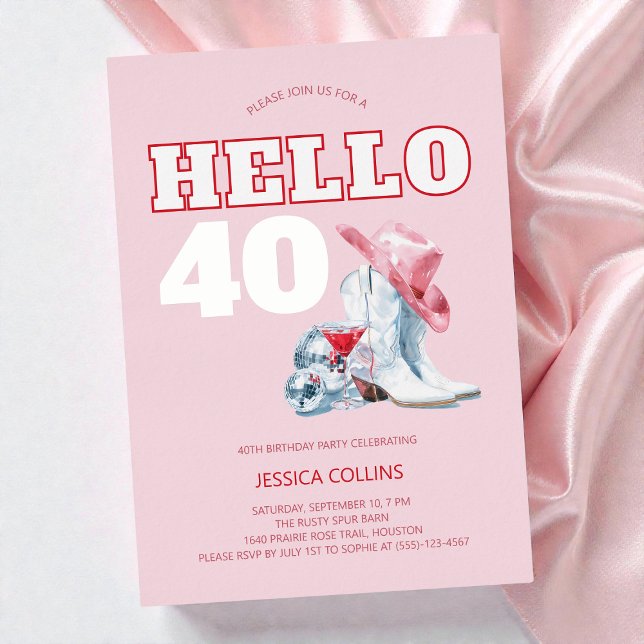 Pink Western Cowgirl Disco 40th Birthday Party Foil Invitation (Pink Western Cowgirl Disco 40th Birthday Party Foil Invitation)