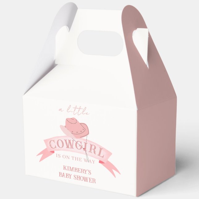 Pink Western Cowgirl Hat Baby Shower  Favor Boxes (Back)