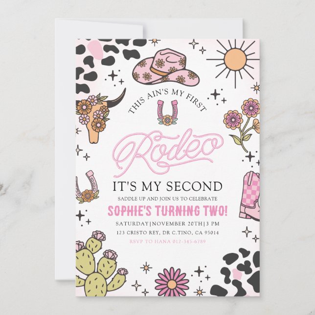 Pink Western Cowgirl Rodeo 2nd Birthday Party Invitation (Front)