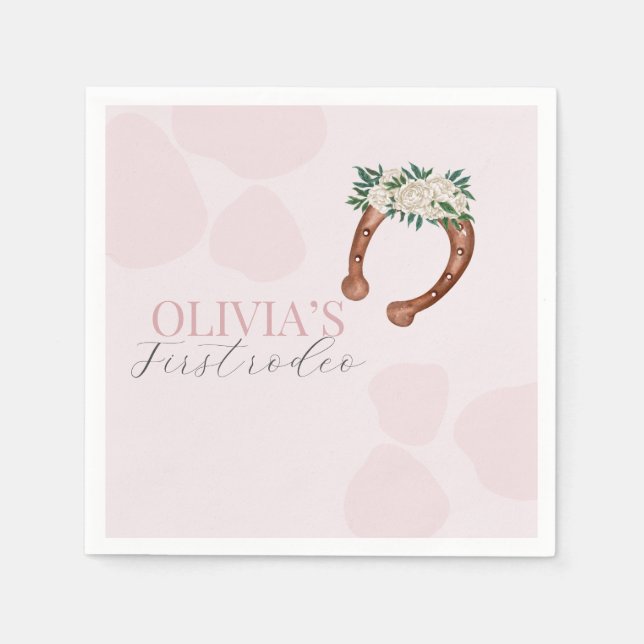 Pink western cowgirl rodeo birthday napkins (Front)