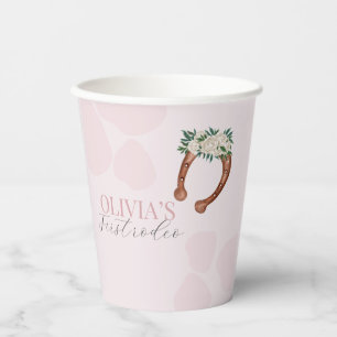 Pink western cowgirl rodeo birthday paper cups
