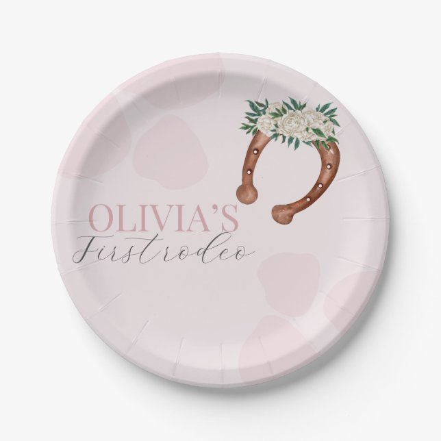 Pink western cowgirl rodeo birthday  paper plates (Front)