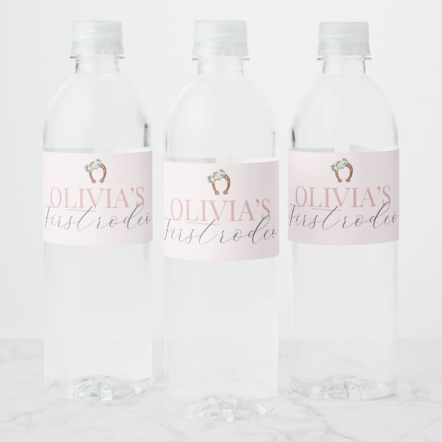 Pink western cowgirl rodeo birthday water bottle label (Bottles)