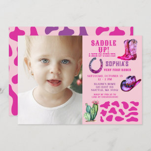 Pink Western Cowgirl Rodeo Girls Photo Birthday Invitation