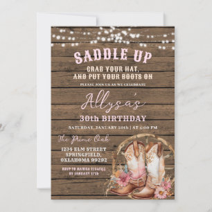 Pink Western Cowgirl Rustic Any Age Birthday Invitation