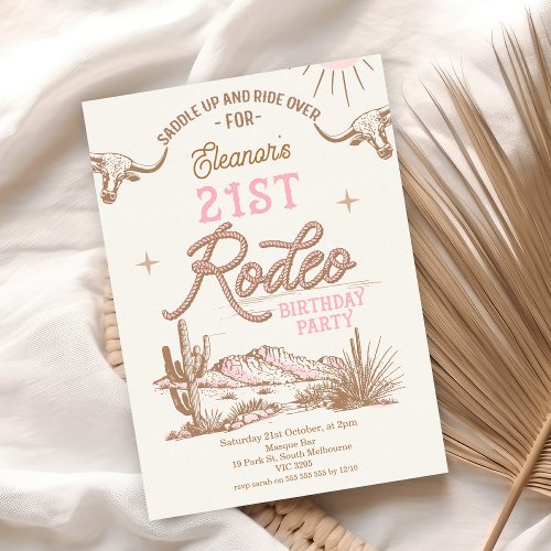 Pink Western Desert 21st Rodeo 21st Birthday Invitation