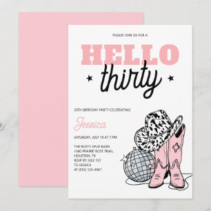 Pink Western Disco Cowgirl 30th Birthday Party Invitation