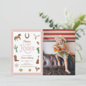 Pink Western First Birthday Rodeo Baby Girl Invita Invitation (Standing Front)
