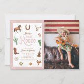 Pink Western First Birthday Rodeo Baby Girl Invita Invitation (Front)