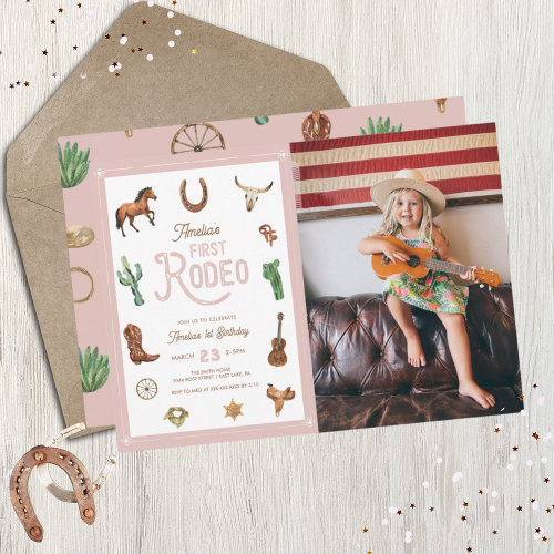 Pink Western First Birthday Rodeo Baby Girl Invita