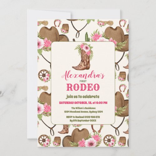 Pink Western First Birthday Rodeo Baby Girl Invitation