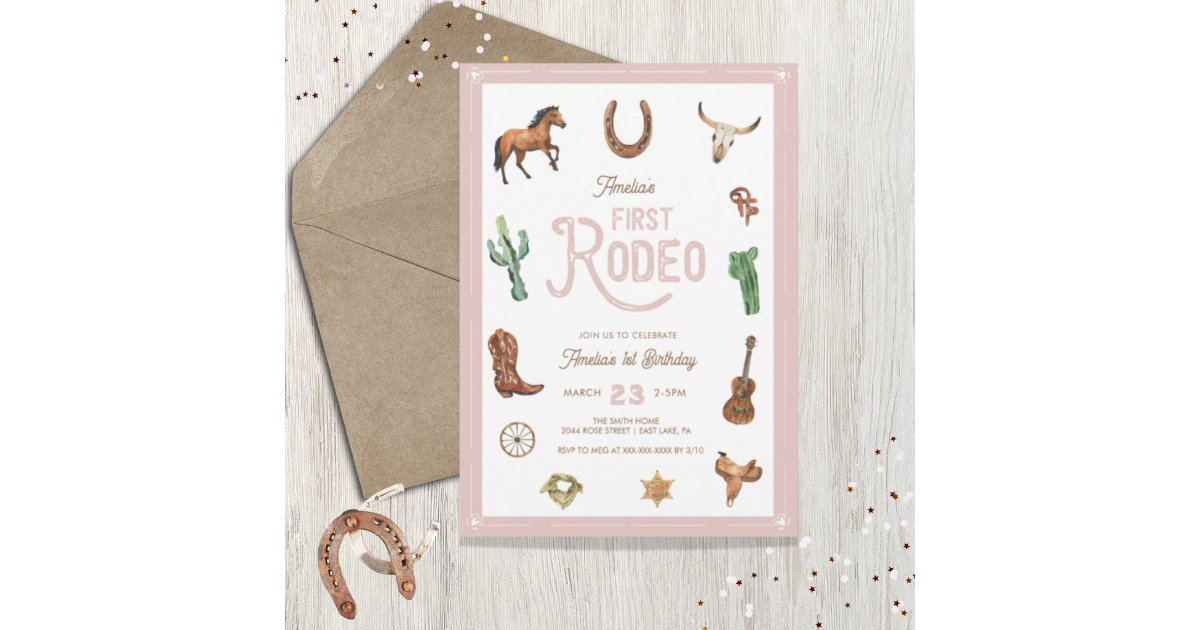 WUINCK Cowgirl Birthday Party Invitation Cards, Wild West Rodeo Theme Party  Invitations for Kids, Boys and Girls, Party Celebration Supplies, 20