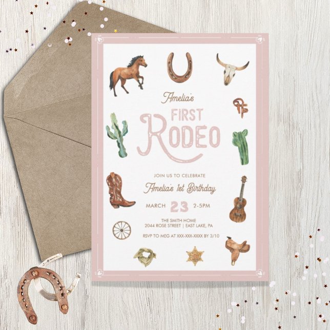 Pink Western First Birthday Rodeo Baby Girl Invitation (Creator Uploaded)