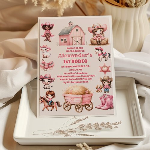 Pink Western First Birthday Rodeo Baby Girl  Invitation