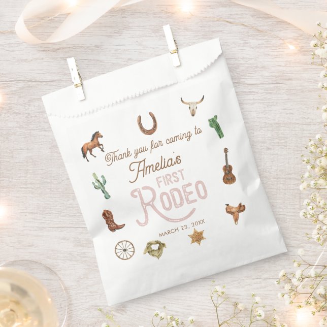 Pink Western First Birthday Rodeo  Favor Bag (Clipped)