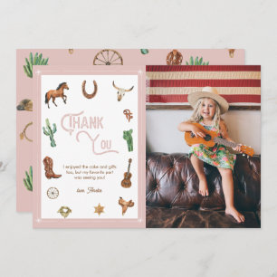 Pink Western First Birthday Rodeo Thank You Card