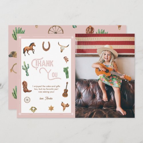 Pink Western First Birthday Rodeo Thank You Card