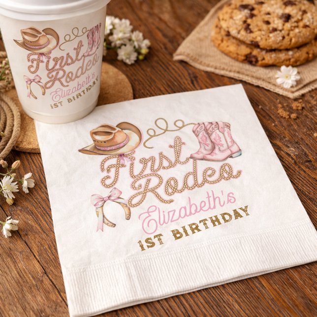 Pink Western First Rodeo Birthday Napkins (Pink Western First Rodeo Birthday Napkins)