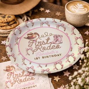 Pink Western First Rodeo Birthday Paper Plates