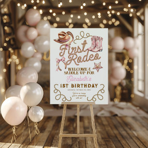 Pink Western First Rodeo Birthday Welcome Foam Board