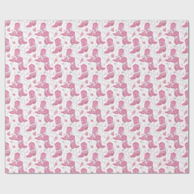 Pink Western Floral Cowgirl Boots &amp; Pearls  Wrapping Paper