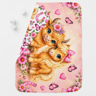 Pink Western Highland Cow & Pony Baby Blanket