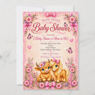 Pink Western Highland Cow & Pony Baby Shower Invitation
