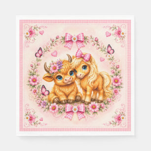 Pink Western Highland Cow & Pony Baby Shower Napkins