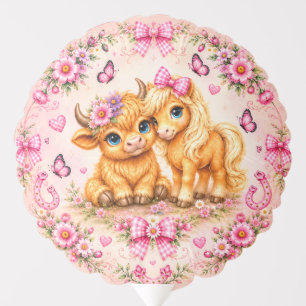 Pink Western Highland Cow & Pony Baby Shower Photo Balloon