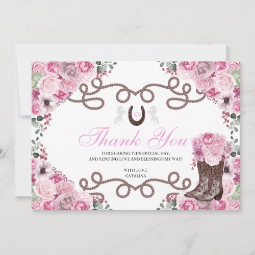 Pink Western Horse Quinceanera Thank You Card