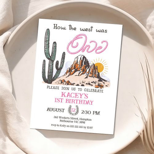 Pink Western How The West Was One 1st Birthday Invitation