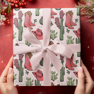 Pink Western Howdy Christmas Cowgirl Wrapping Paper