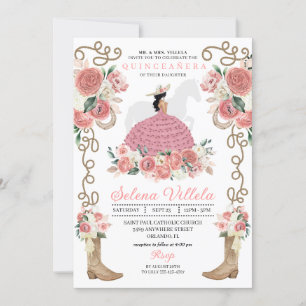 Pink Western Mariachi Charro Princess Quinceañera Invitation