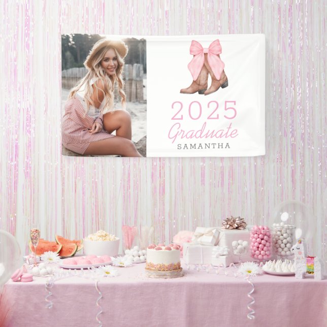 Pink Western Photo Personalized 2025 Graduation  Banner (Party)