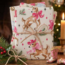 Pink Western Reindeer Christmas Wrapping Paper